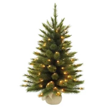 forest frosted x-mas tree with burlap led green h90xd61cm