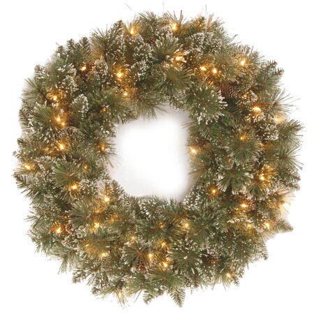 glittery bristle wreath 15 cones 76cm with 50 led