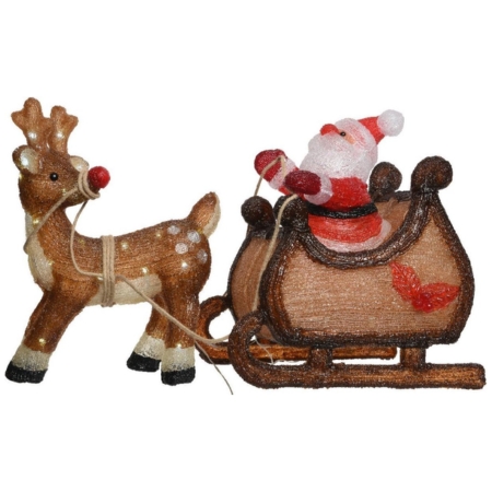 kerstman op slee met hert acrylic led 82,5x47cm 90l