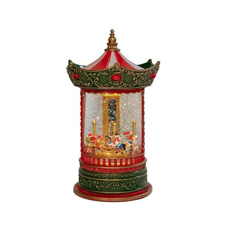 lantaarn carousel 25.5x16cm rd/gr - afbeelding 1