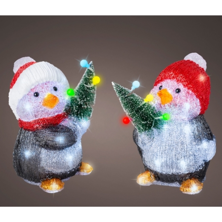 pinguin met kerstboompje ass/2 acrylic led 17x26cm 24l