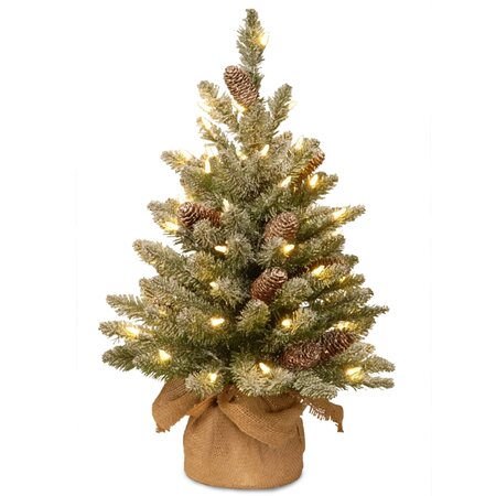 snowy concolor burlap w/cones 50led 61cm